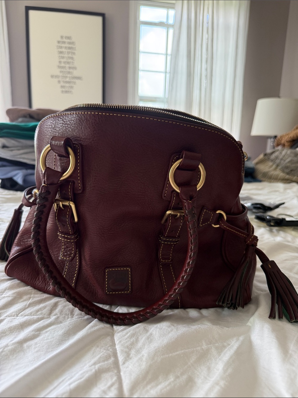 Dooney Bourke Classic Women's Leather Satchel Bag in Deep Burgundy - Picture 2 of 3